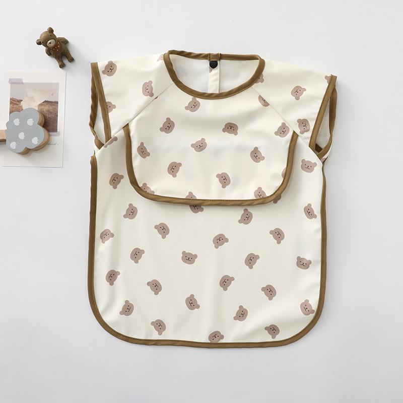 Reversible Waterproof PU Baby Feeding Shirt with Rice Pocket - Short Sleeves, Anti-Stain