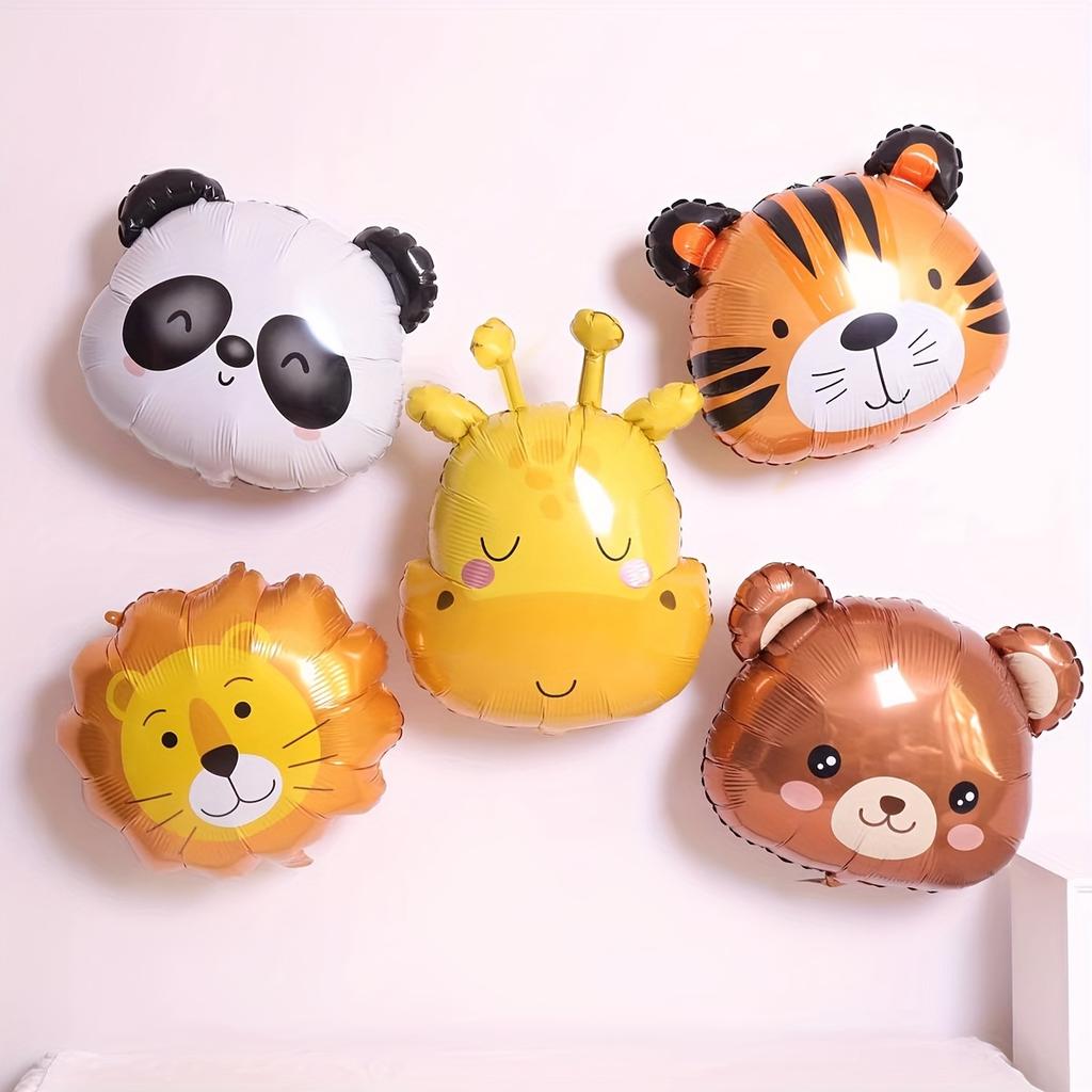 5pcs Cartoon Lion Tiger Giraffe Panda Head Balloon Forest Animal Theme Birthday Party Decoration Anniversaries Festive Backdrops