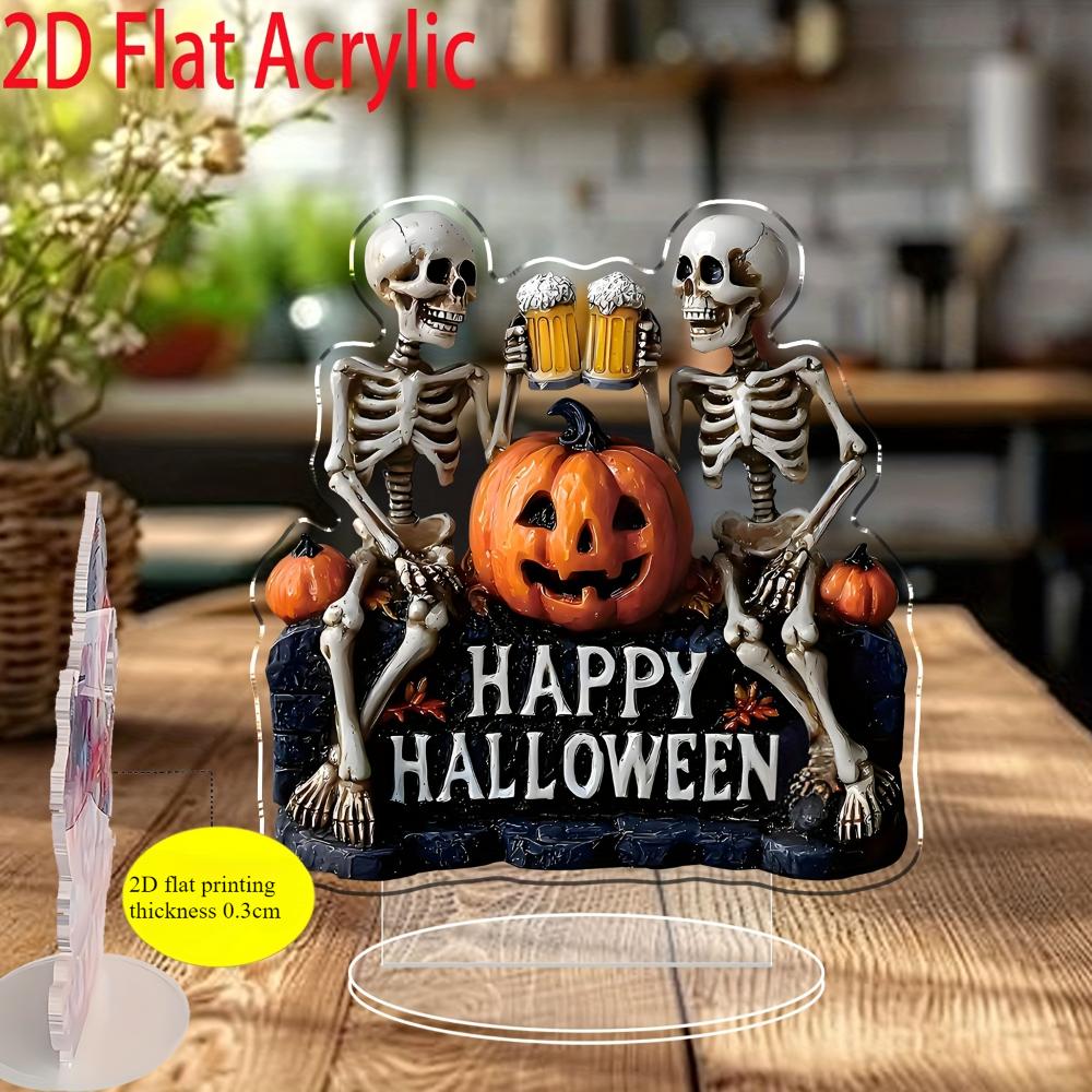 2D Flat Halloween Skull with Acrylic Decoration of Beer and Pumpkin -Bedroom,Living Room Tabletop Display,Holiday Home Decoration Halloween Decoration