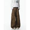Vintage Washed Pleated Cargo Pants Loose Wide Leg Multi-Pocket Trousers Men Women