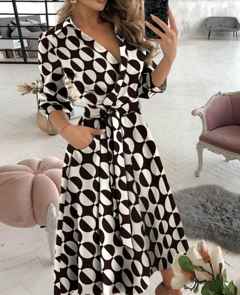 Robe Bodycon imprimée à manches longues et col en V pour femme - Printemps/Été 2024