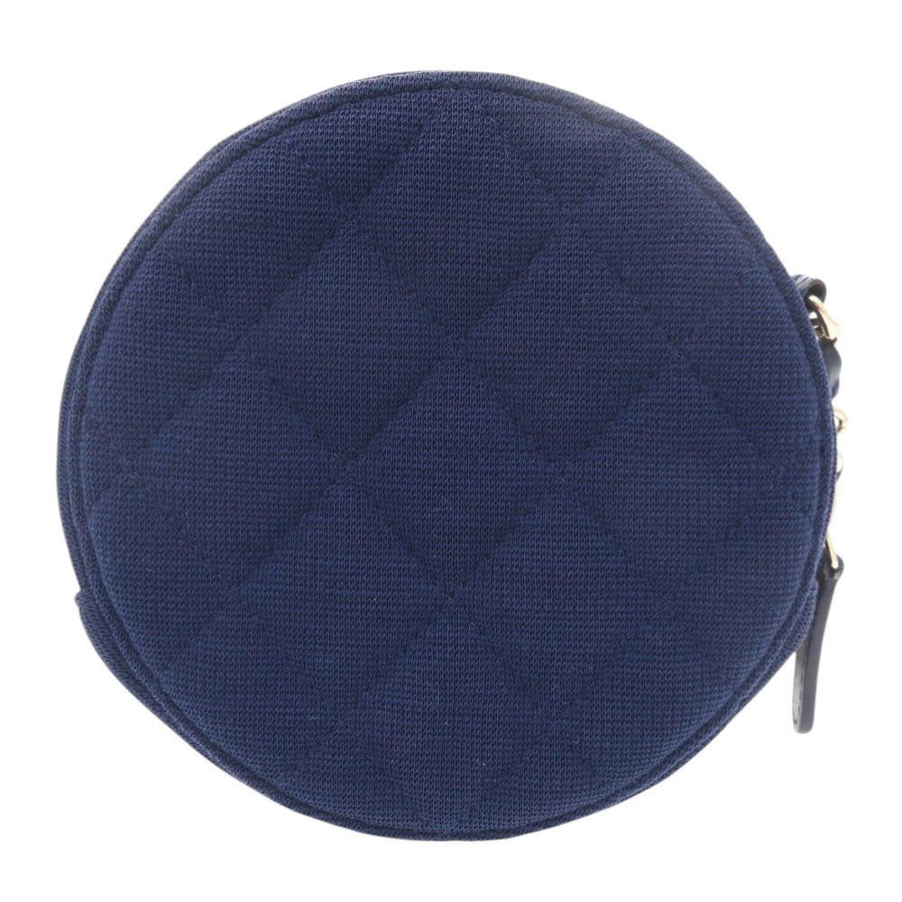 Used AUTHENTIC CHANEL Chain Shoulder CC Mark Matelasse Round Shoulder Bag Blue Cotton