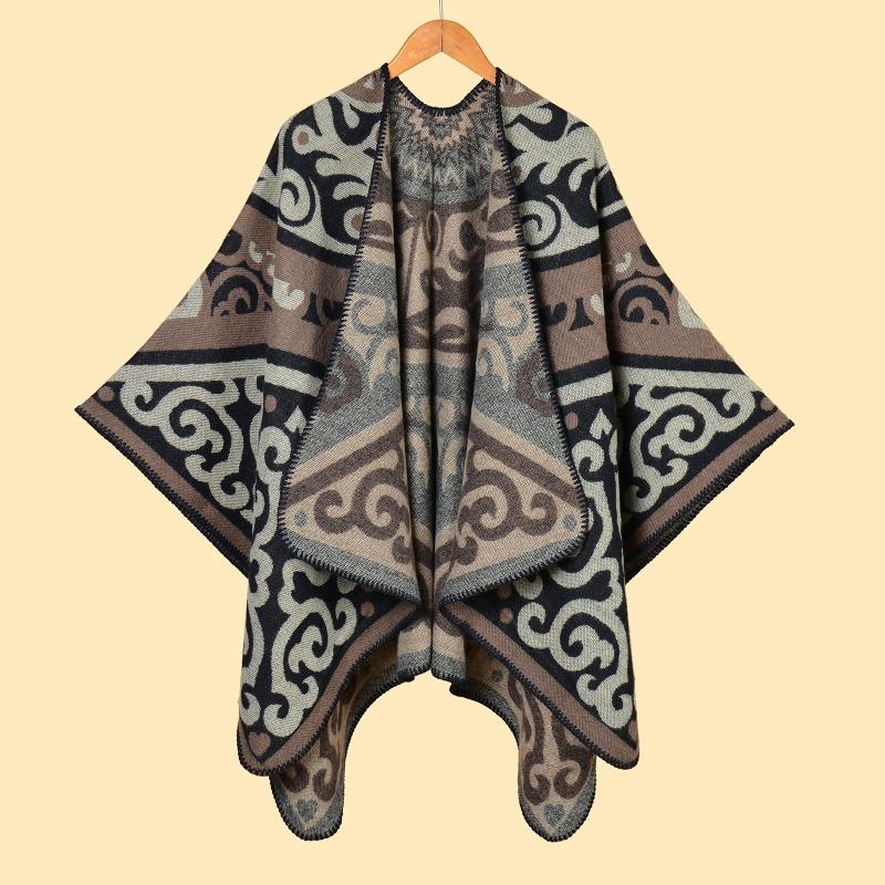Fashion Ladies Jacquard Split Warm Shawl Cape AS Classic Animal Pattern Walk Show Shawl