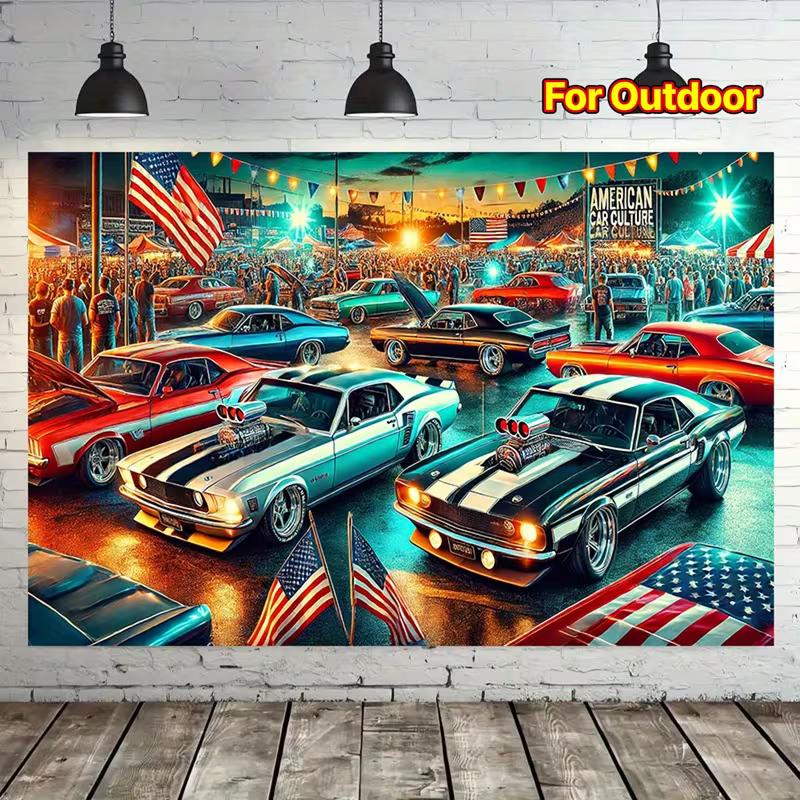 Classic American Car Culture Tapestry Retro Muscle Cars Wall Hanging 47.2x31.5inch/120*80cm