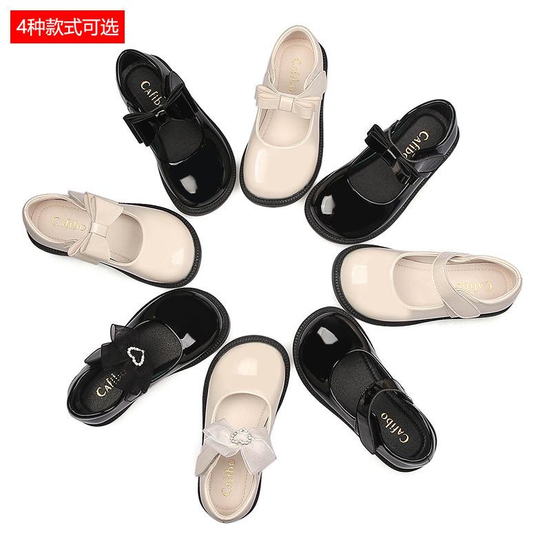Children's Leather Shoes 2025 New Bow Girl Princess Shoes Soft Sole Casual Student Black Performance Shoes