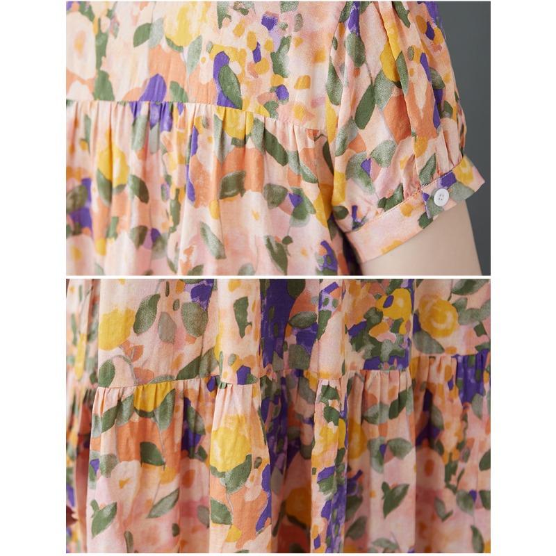 DIMANAF 2025 Damen Übergröße Frühling Sommer Langes Kleid Druck Freizeitkleid Locker Basic Maxi Neu Vintage