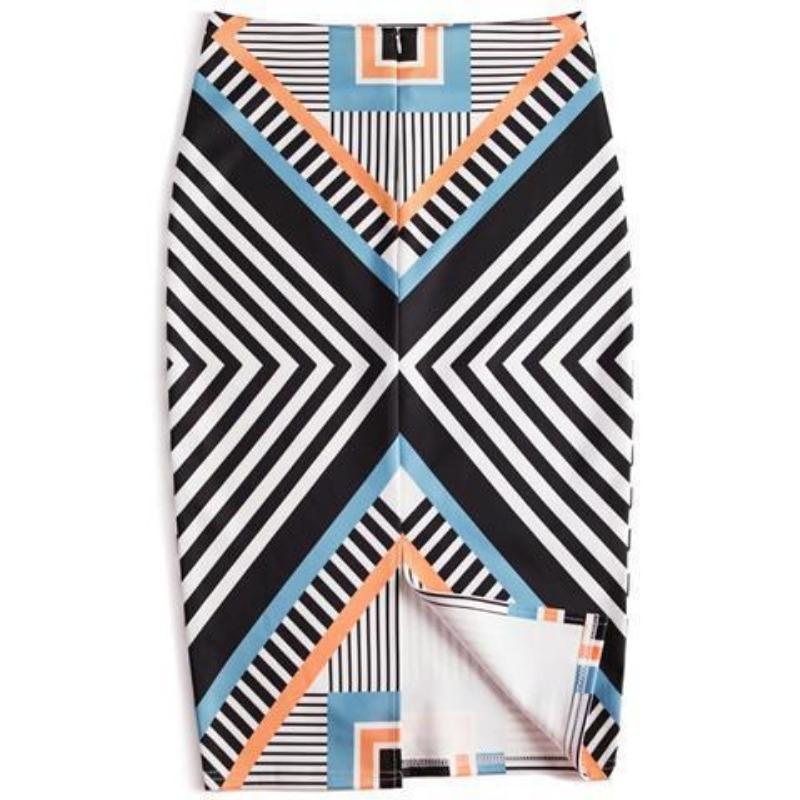 Summer Cartoon Print Elegant Pencil Skirt Women Bodycon High Waist Knee Length Skirt Female