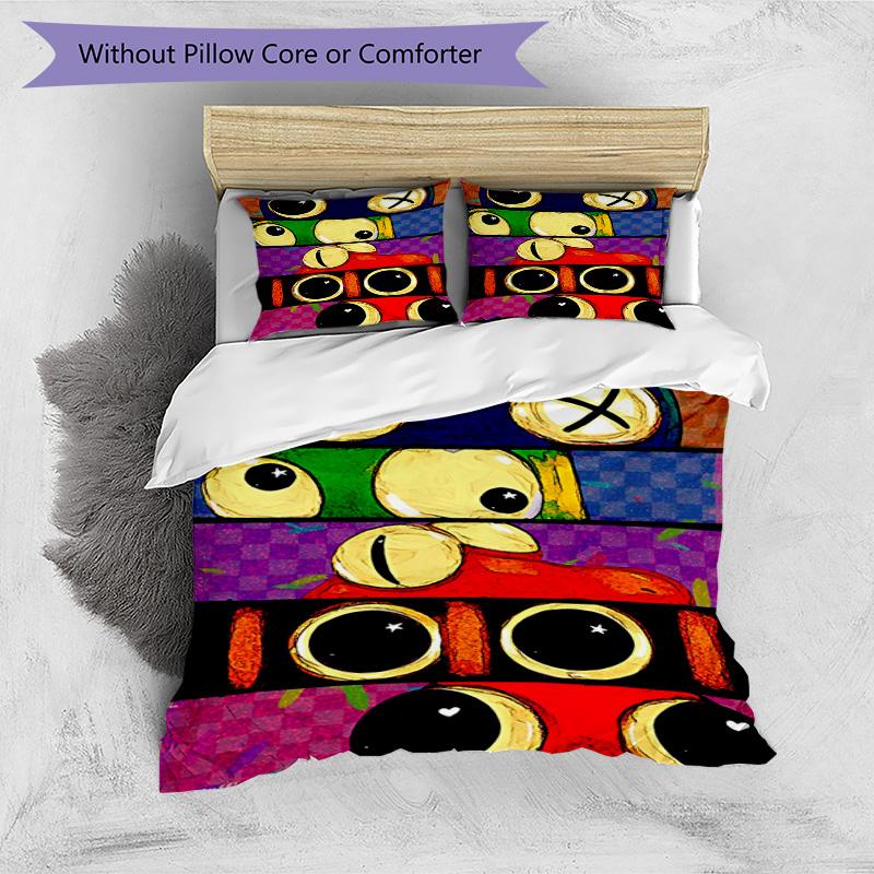 3pcs Duvet Cover Set (1*Duvet Cover + 2*Pillowcase, Without Core), Game Rainbow Friends Print Bedding Set, Bedroom Decor, All‑Season, Birthday Gift