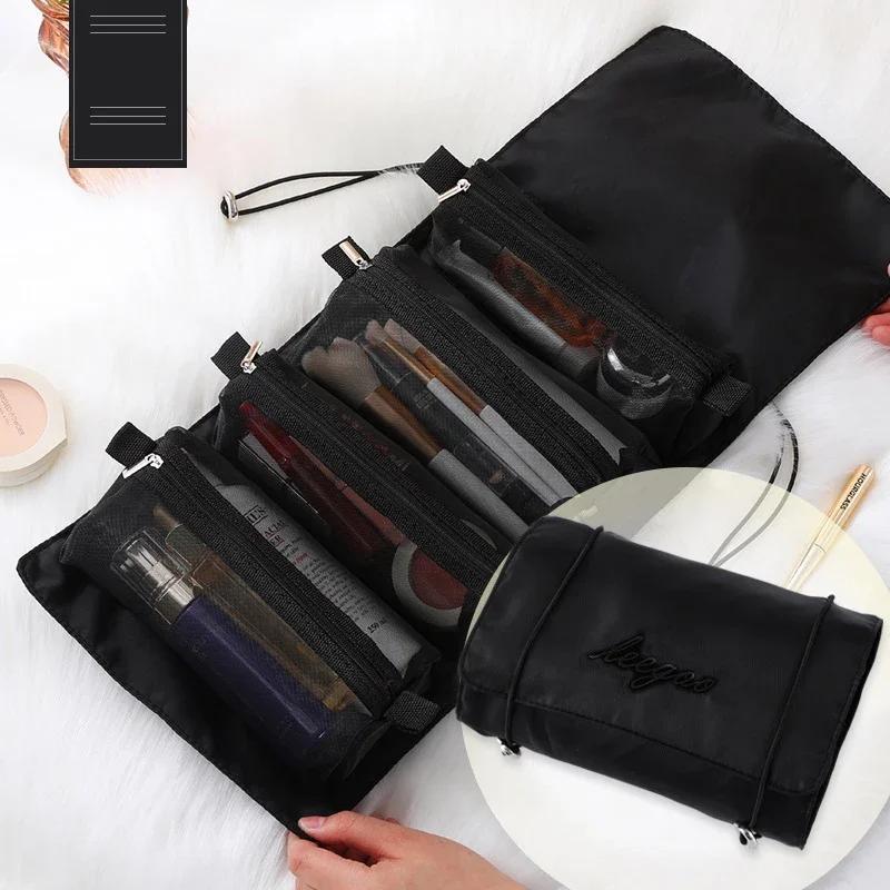 4 in 1 Abnehmbare Make-up-Tasche Damen Reißverschluss Mesh Große Kapazität Kosmetiktasche Faltbar Tragbar Reise Wasch-Aufbewahrungstasche