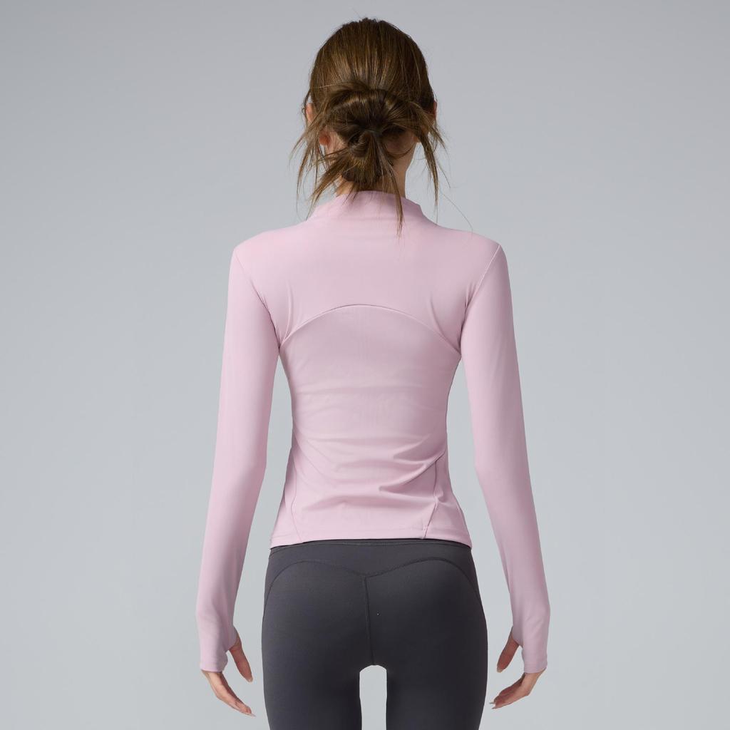 Dámský top na jógu s dlouhým rukávem a zapínáním na zip se stojáčkem