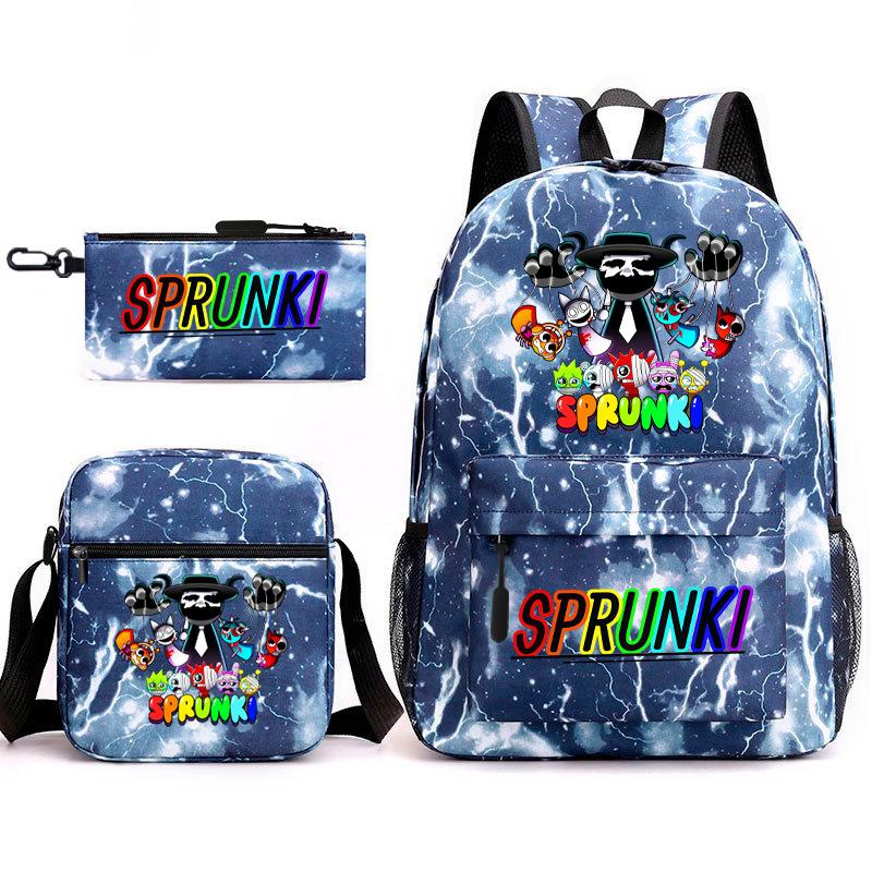 Rhythm box peripheral schoolbag sprunki cartoon starry sky backpack 3-piece set