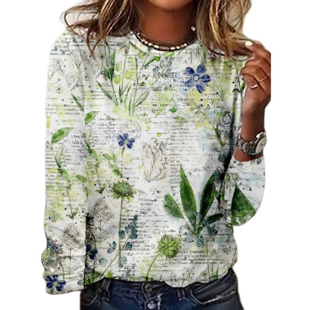 Autumn New Women's Marble Printed Casual Long Sleeved T-shirt Top