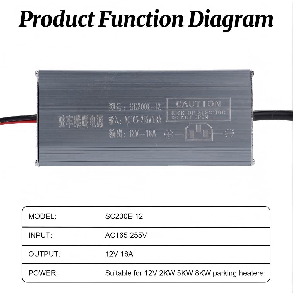 AC 220V to DC 12V 16A High-power Parking Heater Power Converter Voltage 2KW5KW8KW Universal Parking Heater EU Standard Plug