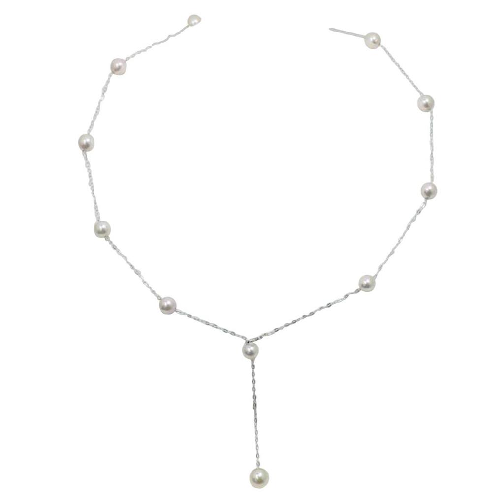 Pearl Akoya Pearl Station Genuine Akoya Pearl Necklace, K14WG, Necklace, 6mm-6.5mm, Design, (K14WG), 15576-2
