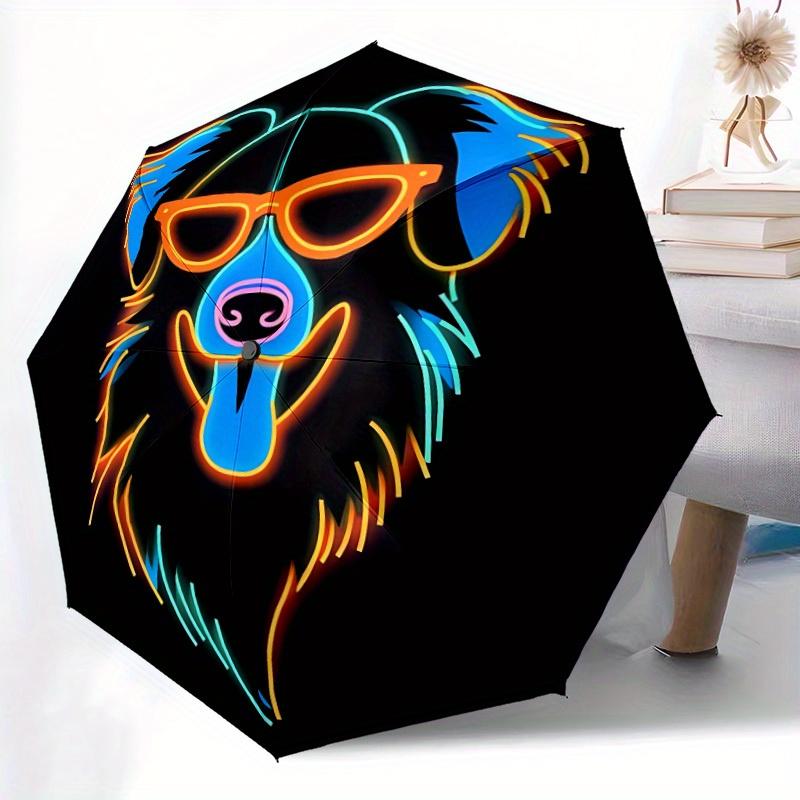 1pc Neon Dog Face Umbrella - 8-Rib Automatic Open/Close, Fashionable Compact Umbrella for Outdoor Adventures yy250813207