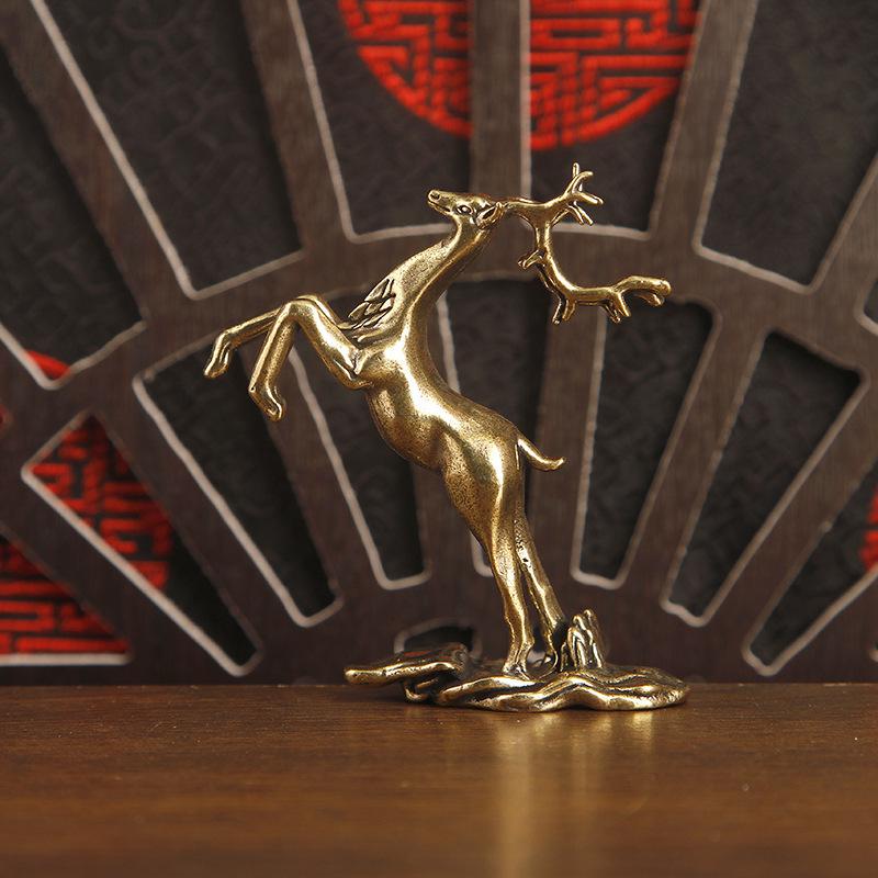 Retro Messing Springender Sikahirsch Kleine Statue Schreibtischornament Tierfiguren Heimdekorationen Handwerkszubehör