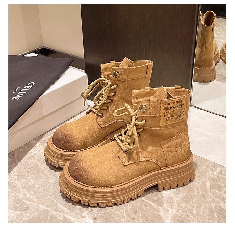 

Ботинки мартин короткие ботинки женские 2025 осень и зима новые на толстой подошве с увеличением роста нескользящие ботинки матовые британские ревень рабочие 40 верблюд