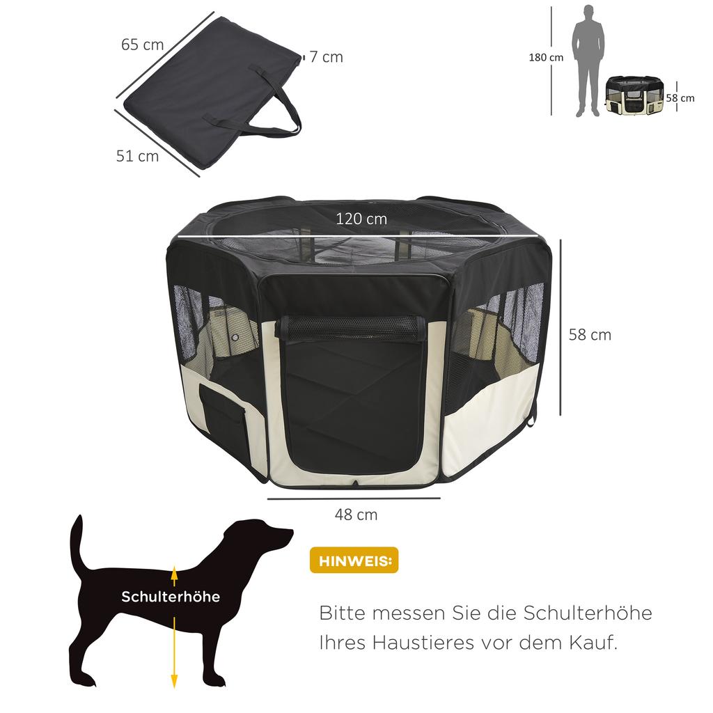 Puppy Playpen Foldable Mesh Cover Dog Playpen Breathable Mesh diameter 120 x 58H cm Black+Cream White