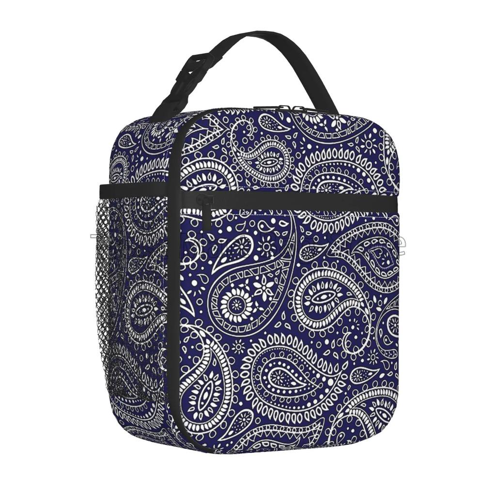Red Paisley Mandala Lunch Box Portable Insulated Lunch Bag Reusable Cooler Bento Tote Bag for Women Men Work Picnic Hiking