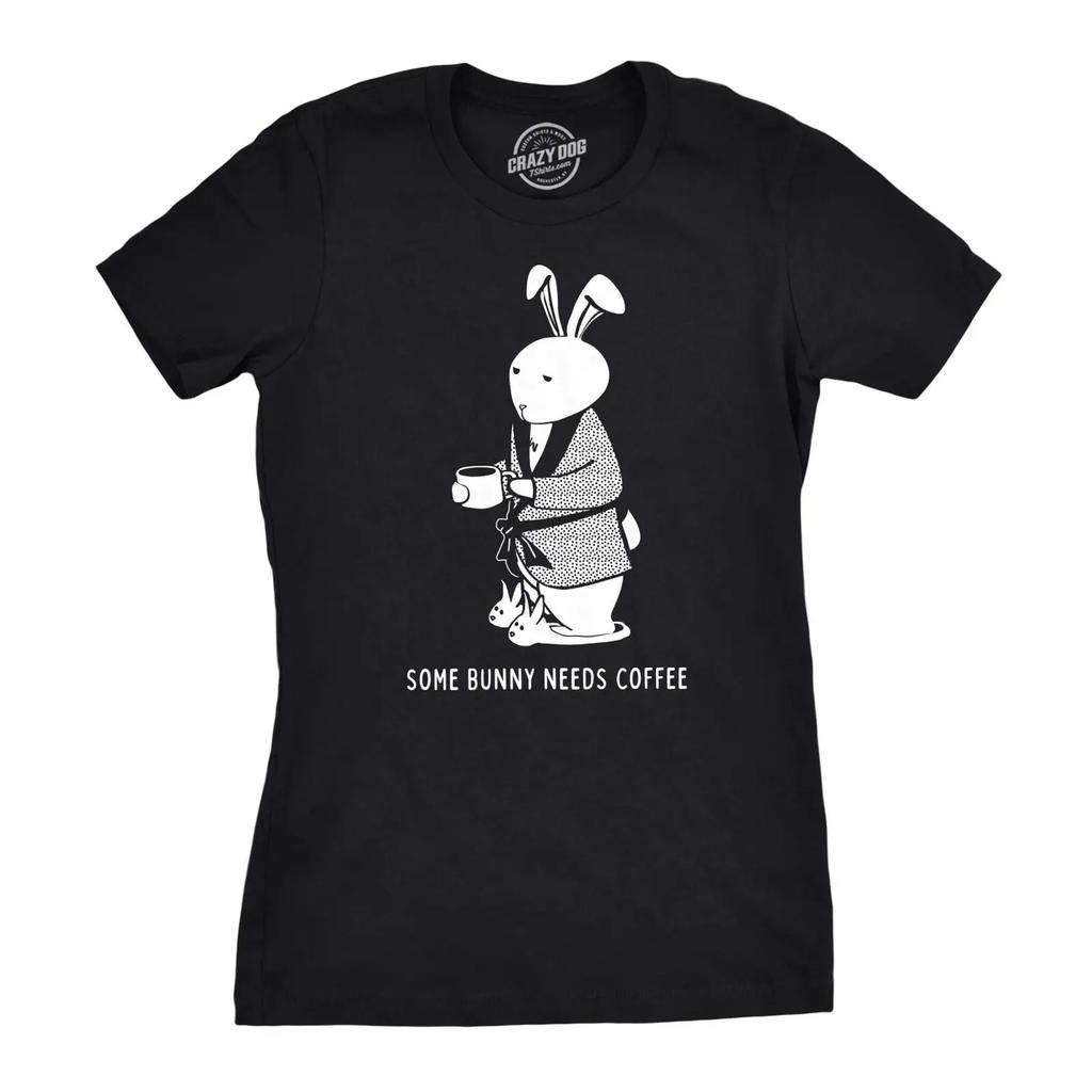 Womens Some Bunny Needs Coffee T Shirt Cute Easter Faith Sarcastic Girls vintage Washed Soft fashion Top For Everyday Wear