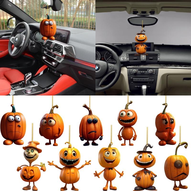 Acrylic Pumpkin Car Hanging Pendant With Ghost Pumpkin Design Colorful Options Halloween Car Decor