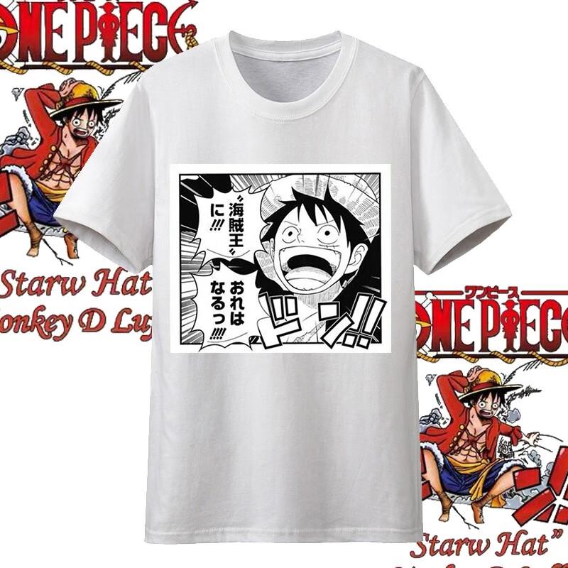 One Piece Anime Straw Hat Member Printing Oversized Cotton Tshirt Men and Women Comfortable Y2K Childrens Clothing Summer Tees