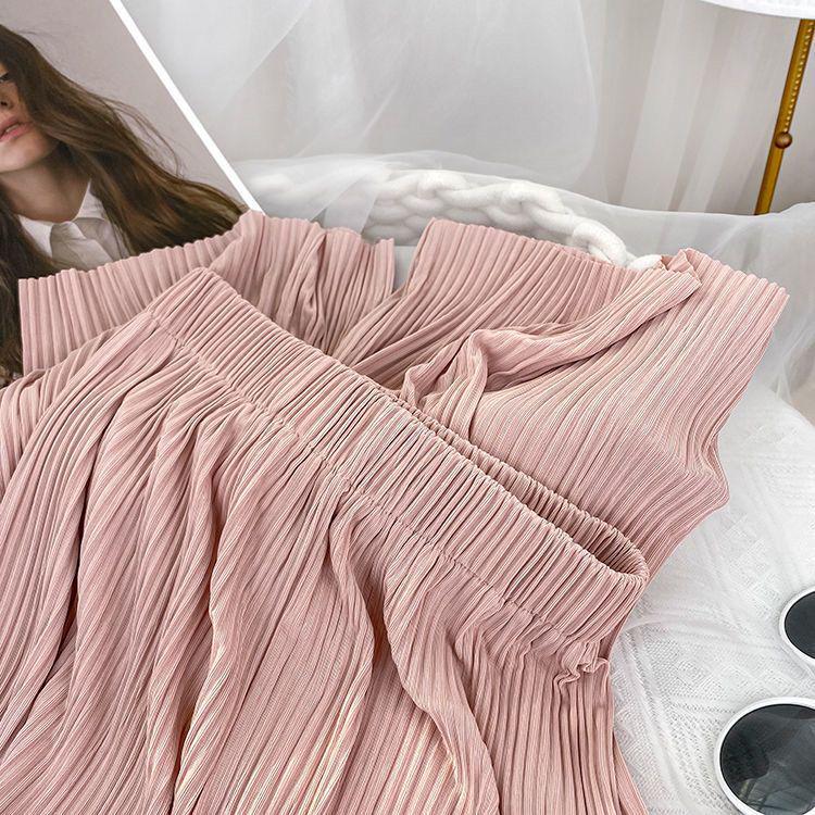 High-Waisted Ice Silk Pleated Wide-Leg Women's Pants: Slimming, Versatile, Floor-Length, Sun Protection, Mosquito Repellent, Casual Summer Wear
