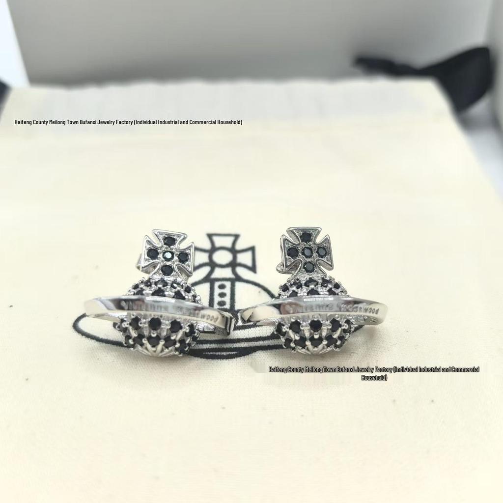 Cixi Schwarzer Diamant Halbes Gesicht 3D Planeten Ohrstecker - Leichter Luxus Mode Punk Stil für Damen