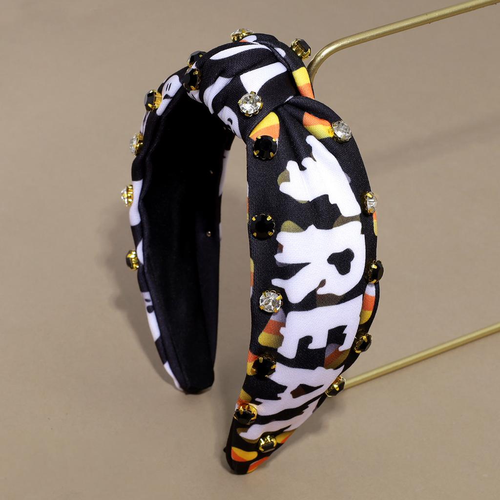 Halloween Fabric Spider Web Ghost Knot Broad Edge Headband Fashion Rhinestone Headband Headband