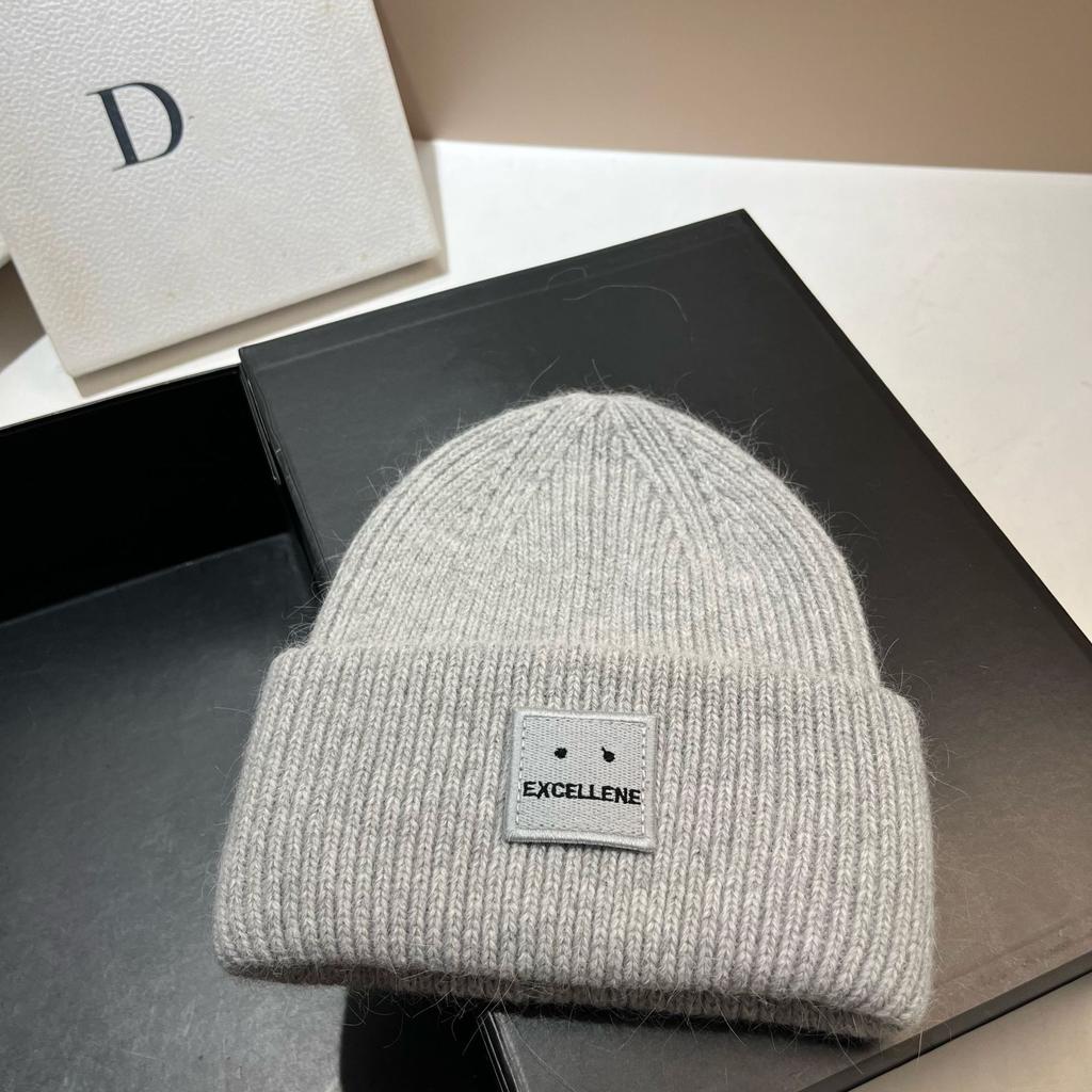 Square Expression Rabbit Fur Knitted Hat Fashionable Winter Warm Hat Couple's Ear Protection Woolen Hat