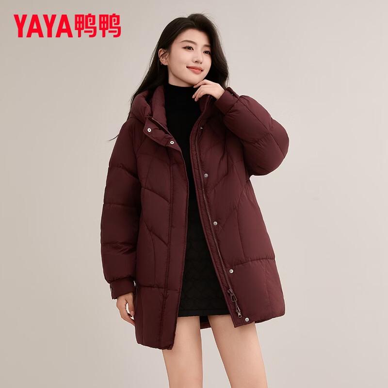 YAYA Women's Mid-length Hooded Duck Down Jacket
