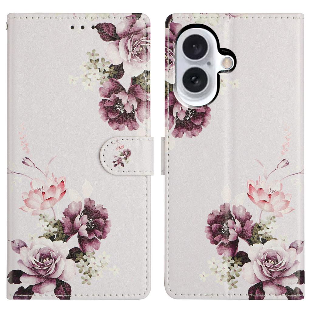 For iPhone 16 Wallet Phone Case PU Leather Flip Cover with Stand Card Holder Painted Design