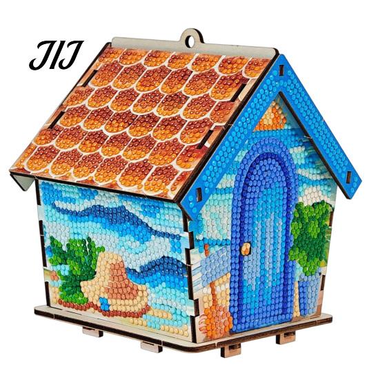 Artigianato da scrivania fatto a mano Kit Pittura con strass Casa di Natale 3D, Set Artigianale Fai da te Capanna Girasole in Legno, Ornamento Artistico Artigianale per Decorazione