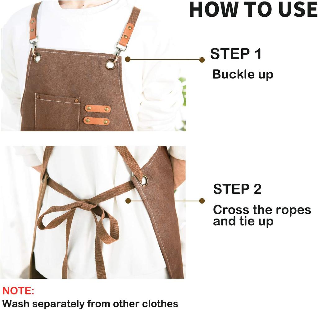 Work Aprons for Men Women Wear-resistant Cross Back Apron with Pockets for Art Craft Gardening Florist Coffee House