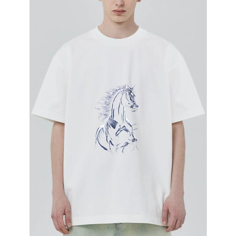 

Black T Shirt With Horse Graphic Print For Casual Wear XXXXL білий