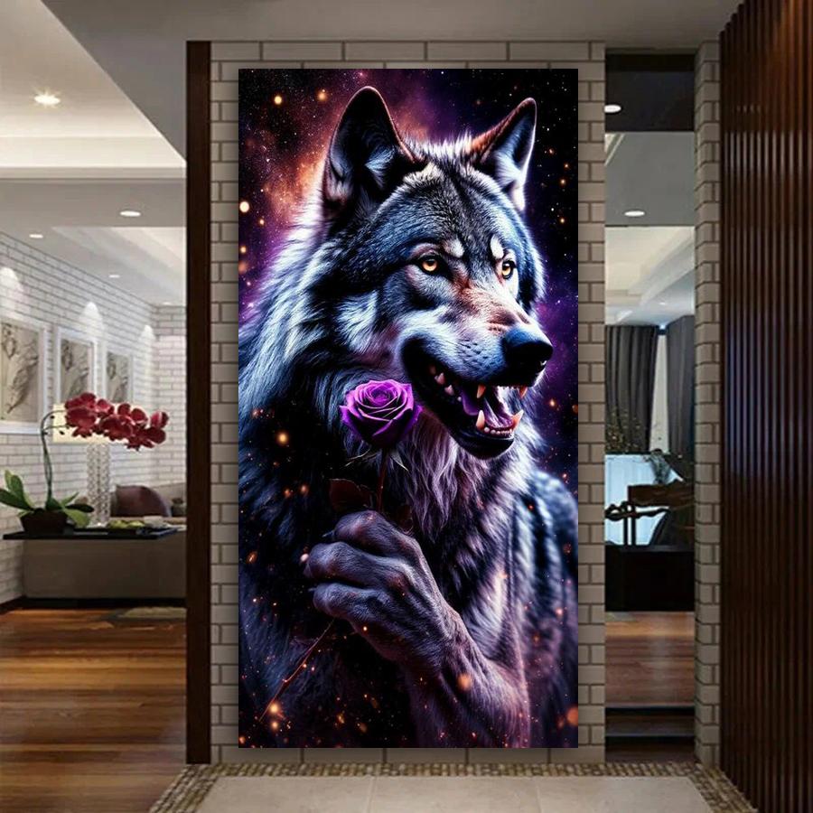 Wolf Rose Large Size Diamond Painting New Collection Wild Animals Diy Full Drill Rhinestone Embroidery Mosaic Cross Stitch Kits