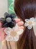 1/2/3Pcs Bun Scrunchies, Organza Floral Hair Ties, Elegant Brown Flower Hair Accessories, Black Elastic Bands For Daily Wear