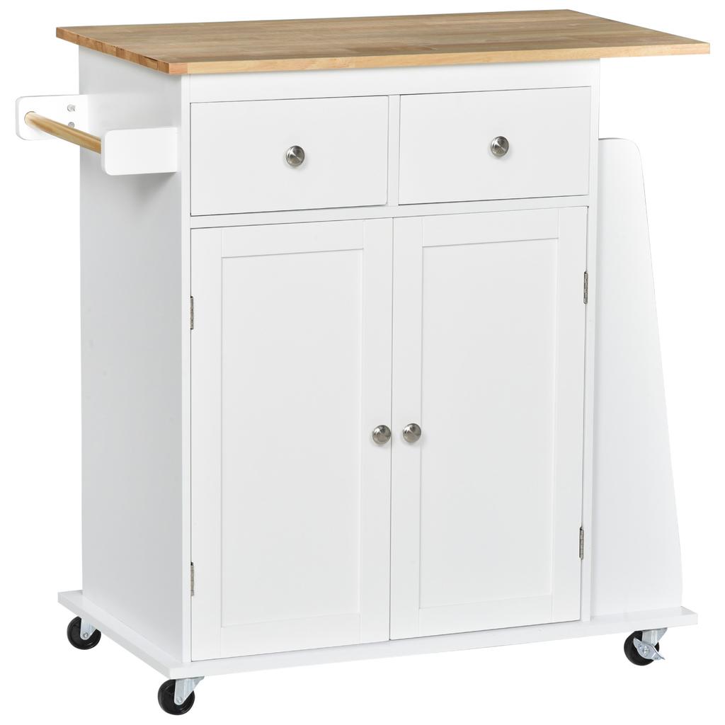 Kitchen Trolley, Wheels, 2 Drawers, Cabinet, 3 Spice Racks, 89 x 45 x 89.5 cm, White