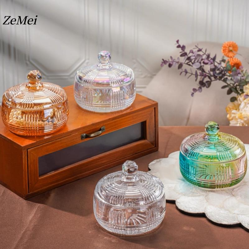 European-Style Crystal Glass Candy Jar,Jewelry Organizer Glass Jar With Lid Aromatherapy Candlestick Container Home Decoration