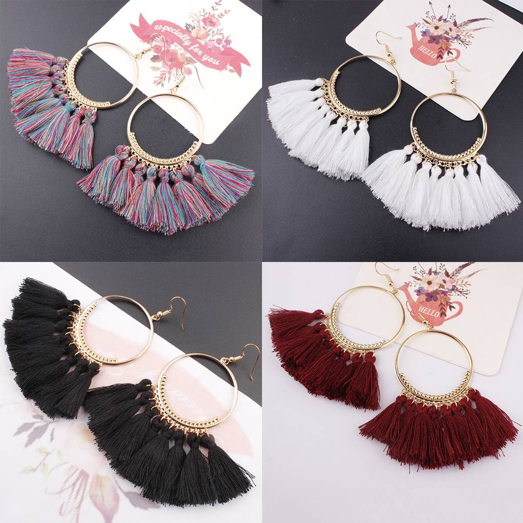 Fashion Women Bohemian Dangle Long Tassel Thread Drop Ear Earrings Stud Jewelry