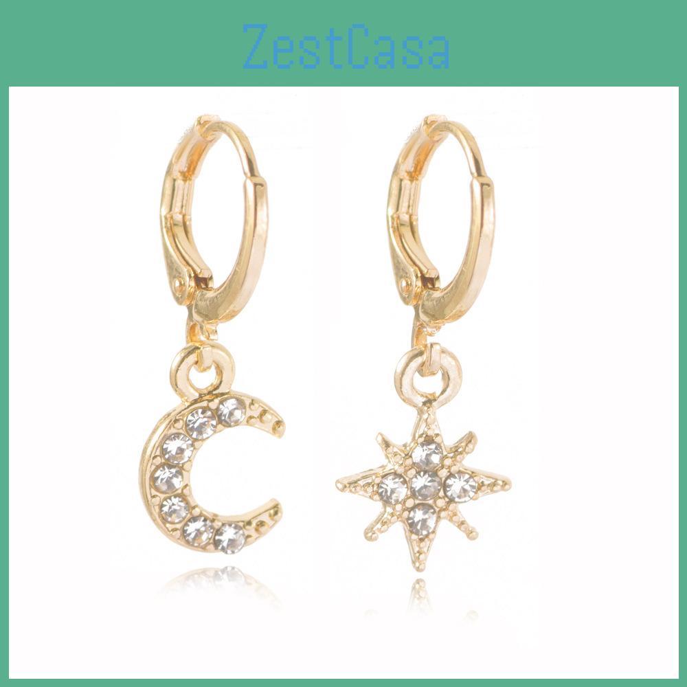 Trendy European Style Star Moon Earrings Electroplated Alloy Fashion Jewelry