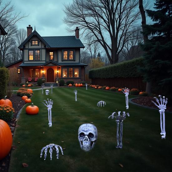 Halloween Skeleton Stake Decorations Creepy Skull Hand Arm with Stakes Realistic Skeleton Bone Model for Outdoor Yard Garden Lawn Decor