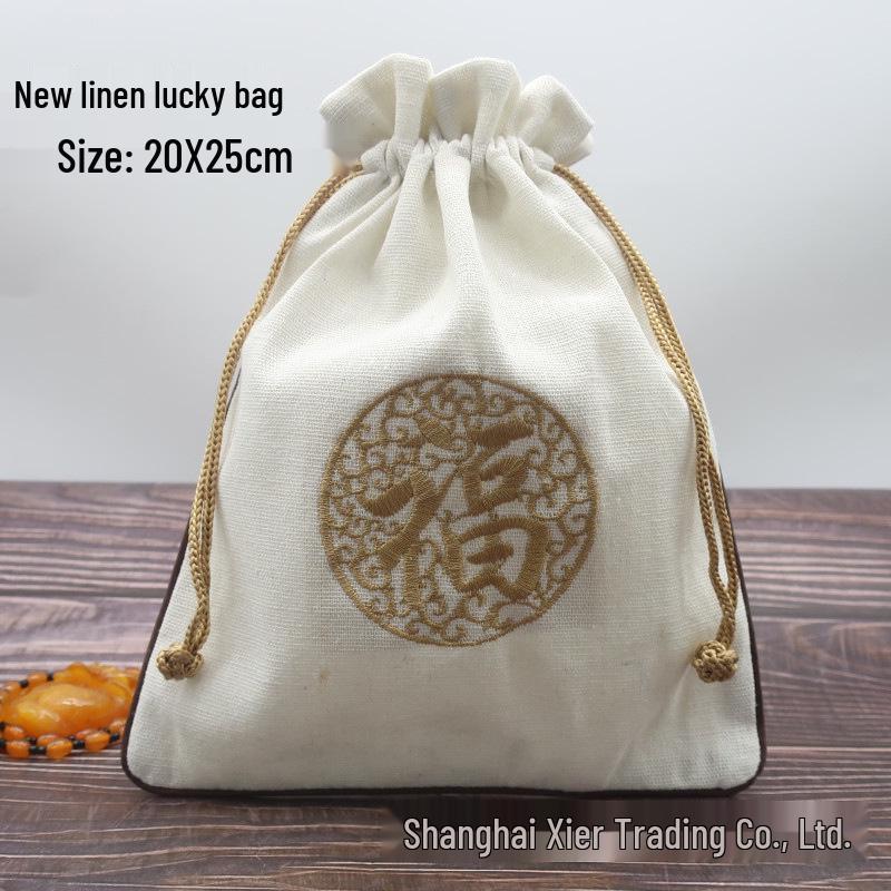 "Extra Large Embroidered Linen Drawstring Bag for Storage and Gifting"
