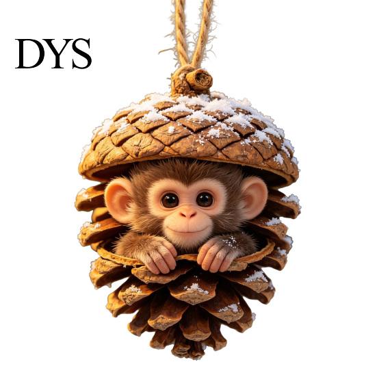 Festive Tree Trimmings Forest Animal Acorn Ornaments, Cozy Woodland Christmas 2D Acrylic Realistic Hanging Decor Pine Cone Pendant for Xmas Tree, Home