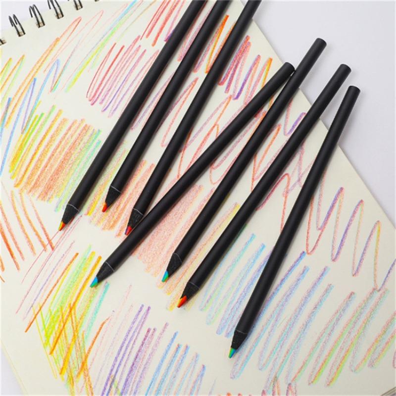 10PCS black wood rainbow pencil seven-color same core colored lead