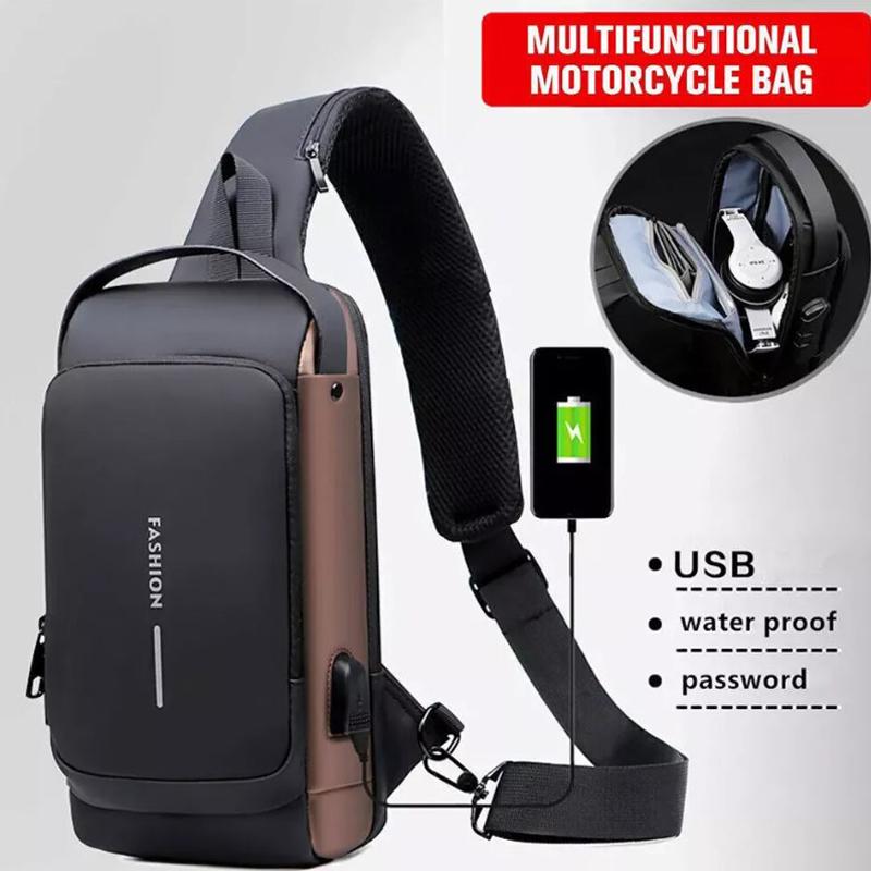 Men's Crossbody Bag Shoulder Sling Bag Anti-theft Lock Chest Bag With USB Port