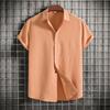 Summer Cotton Linen Shirt for Men's Lapel Loose Solid Color Hide Button Up Short Sleeve Shirts