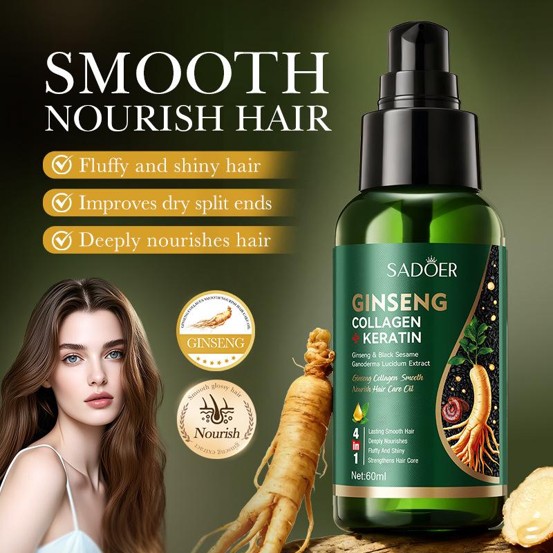 Ginseng Kolagen Olejek Eteryczny do Pielęgnacji Włosów 60ml Nawilżający Nawilżający Zmiękczający Skóra Włosów Produkty Pielęgnacyjne