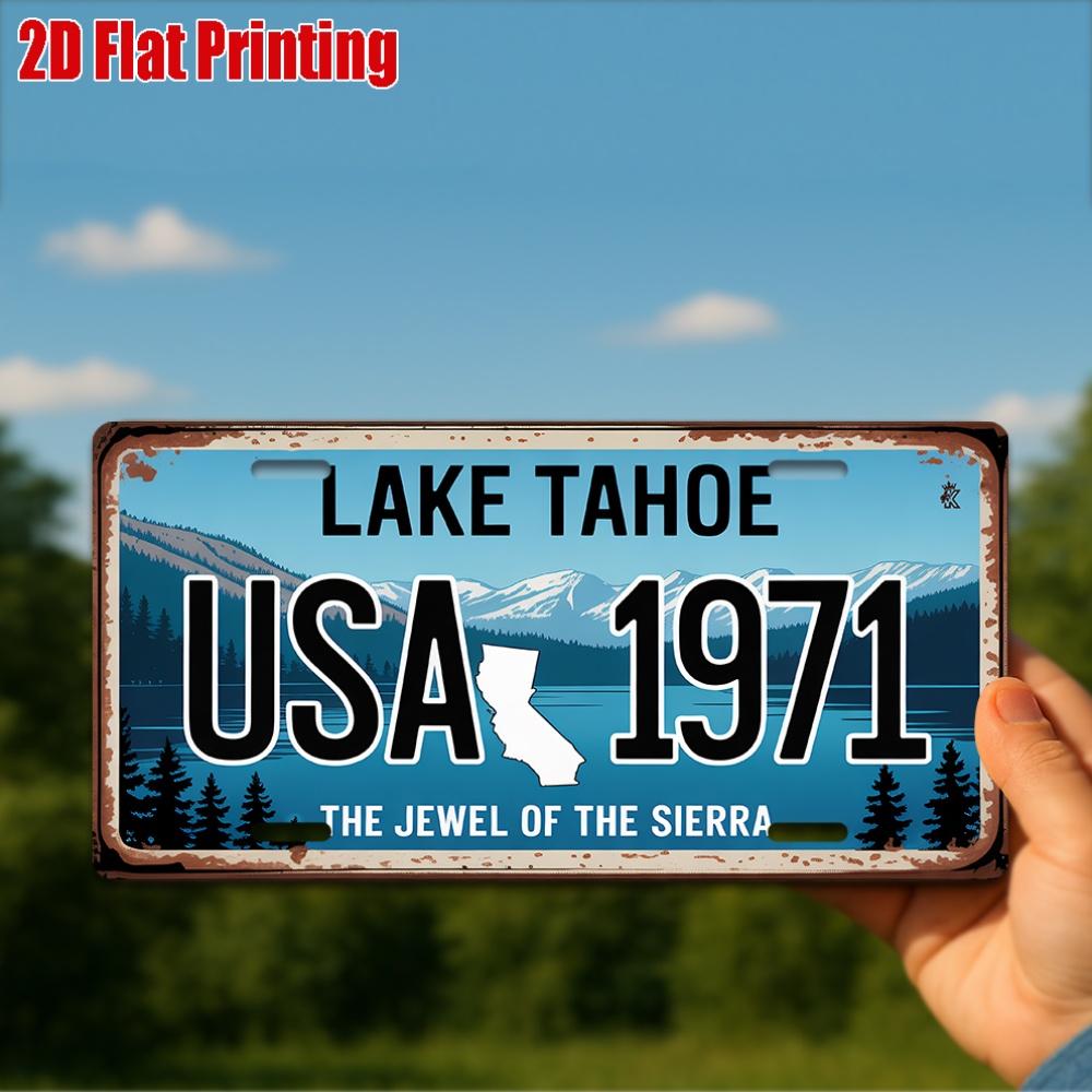 pc Vintage Metal Sign D Flat LAKE TAHOE Aluminum Sign Retro Travel Decor Scenic Car Wall Art Rustic Adventure Sign 15x30cm(5.9x7.8inch)