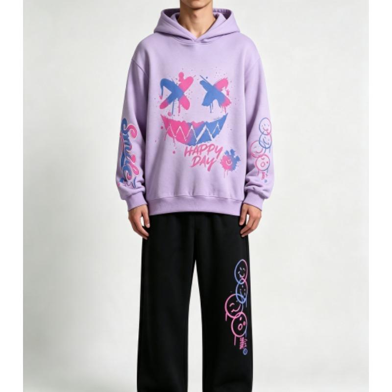 Felice Giorno Stampa Graffiti Bambini Felpe Pantaloni Set 2 Pezzi Moda Casual Street Felpe con Cappuccio Abbigliamento Vintage Ragazzo Ragazza